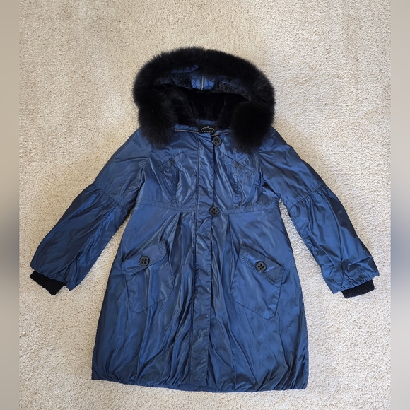 1 Madison Jackets & Blazers - 1 Madison Luxe Large Blue Iridescent Coat Fox Fur Lined Hood (Fur Removable.)
